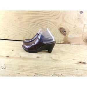 New Born Shoes Womens Sz 9 Brown Soft Leather 39 Mules Clogs Wedge Slip Ons